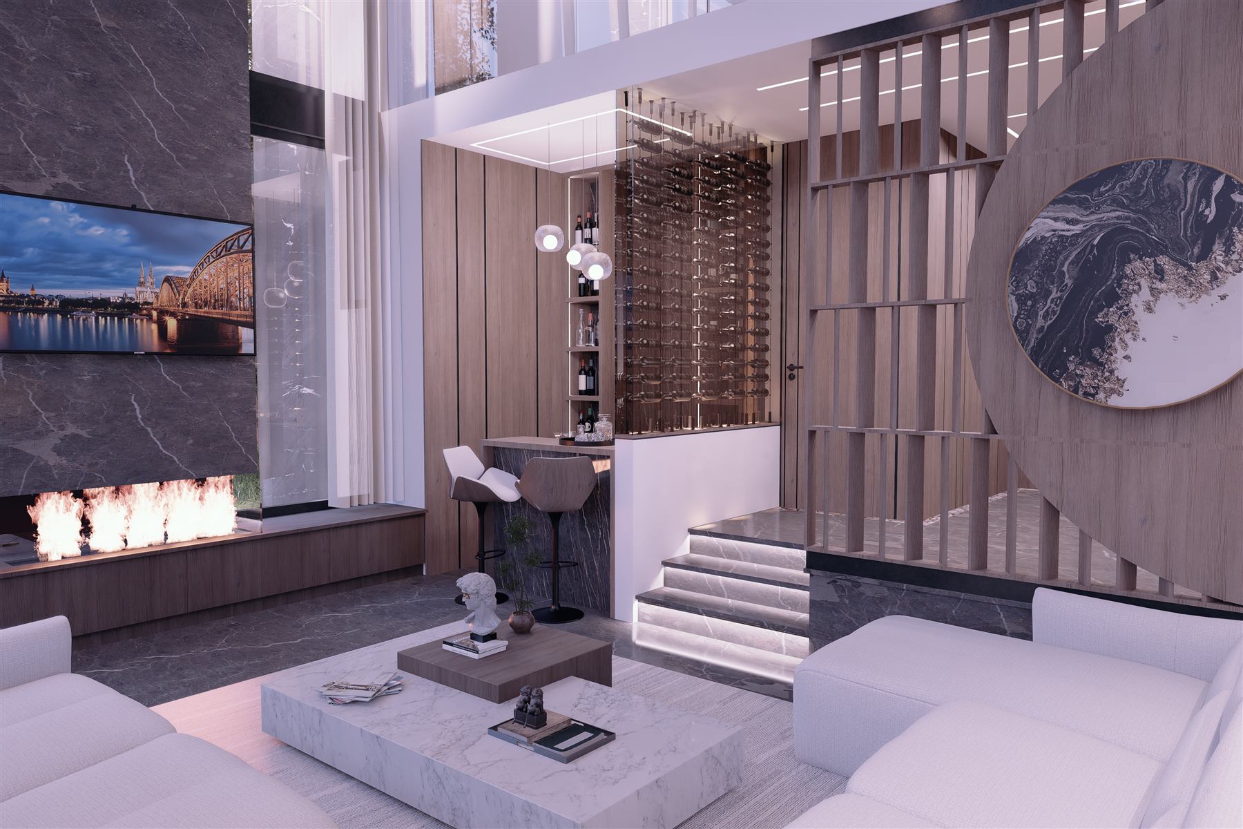 Casa MC — sala de doble altura con cava