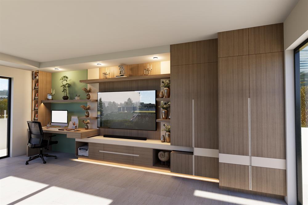 Mobiliario a medida, Casa CB — centro de entretenimiento y closets