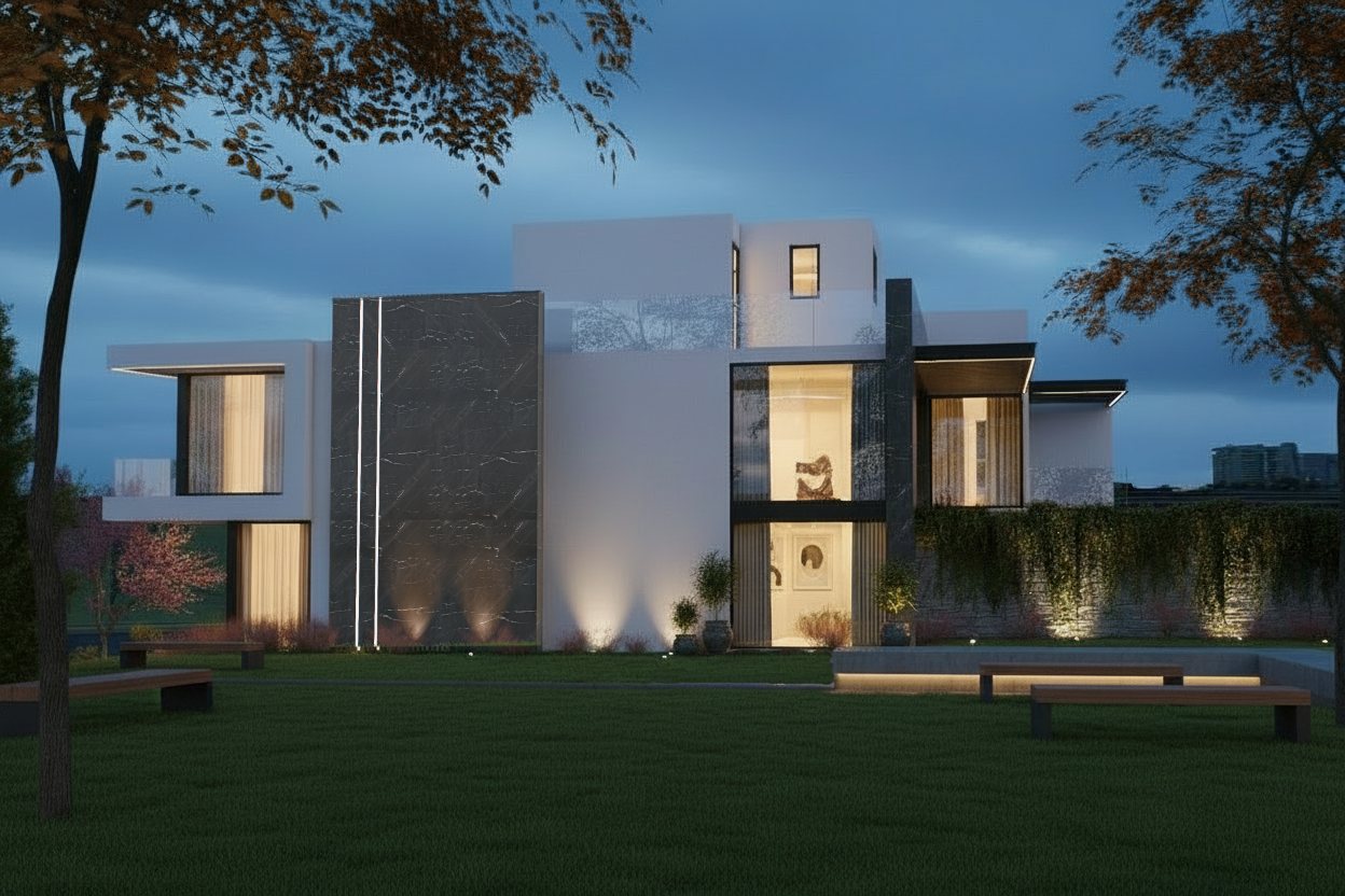 Casa MC — vista de jardín al atardecer